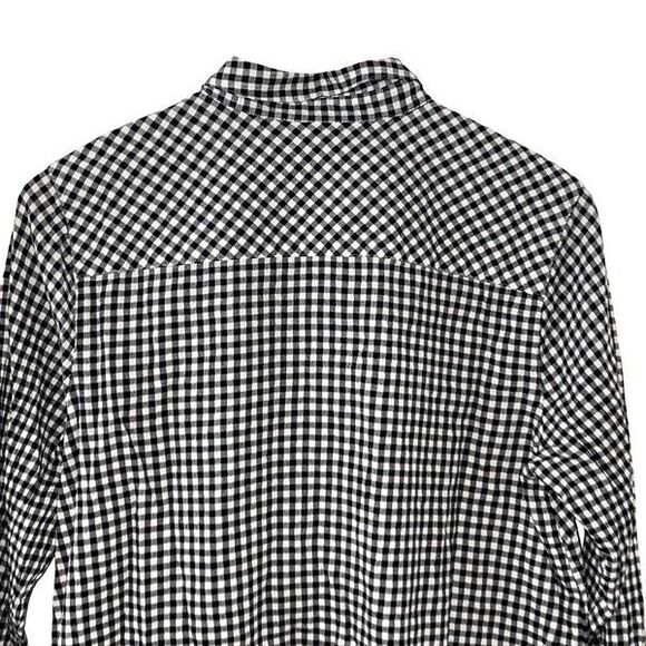 J. Jill Womens Gingham Collared Long Sleeve Button Up Shirt Black White Medium - Picture 4 of 9